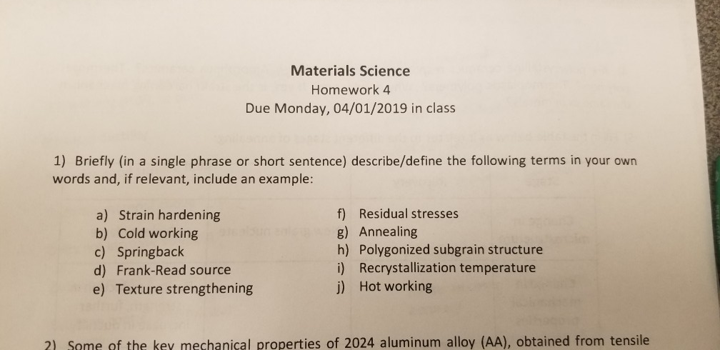 Due ... Homework 04/01/201 Solved: Monday, Materials Science 4