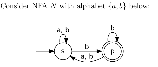 Consider NFA N with alphabet {a, by below: a, b a, b
