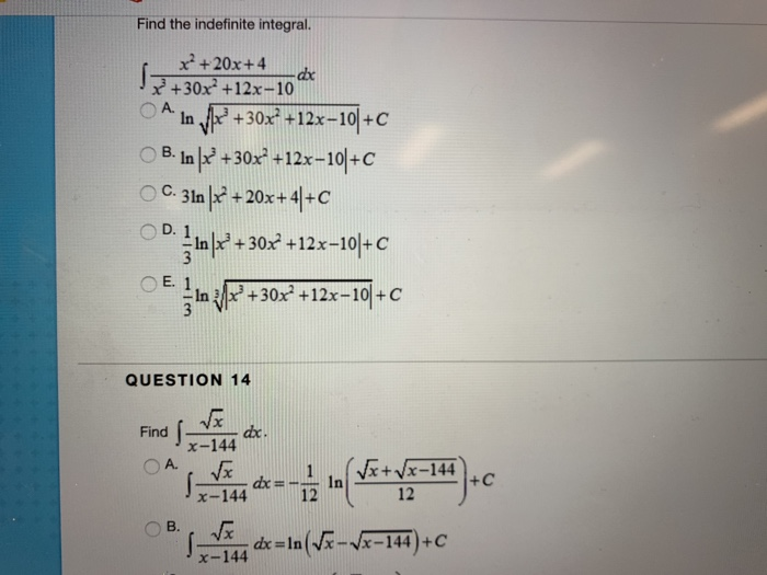 Solved Find The Indefinite Integral X x 4 30x2 12x Chegg Com