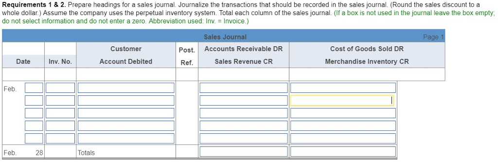 Solved Requirements 1 &amp; 2. Prepare headings for a sales | Chegg.com