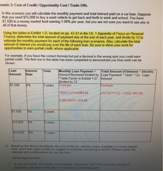 Solved: Nario 3: Cost Of Credit / Opportunity Cost / Trade ...