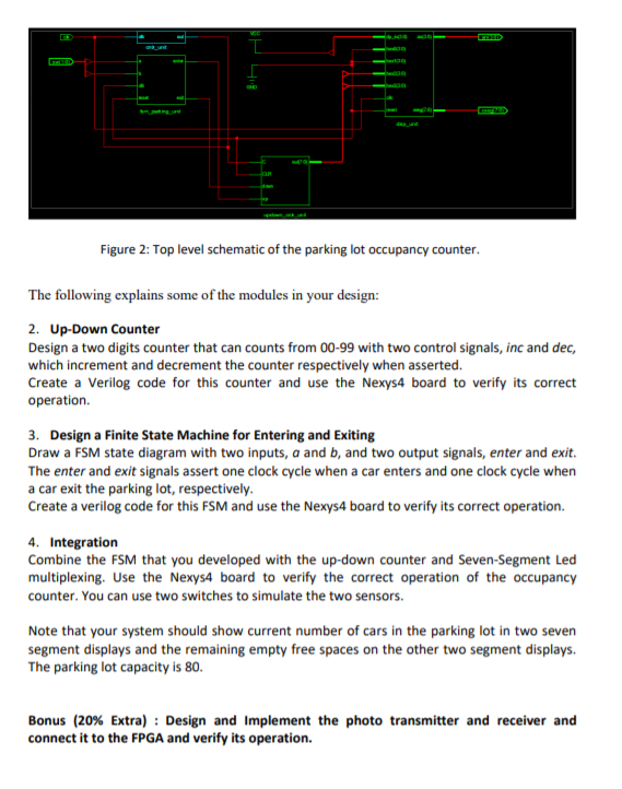 Figure 2: Top level schematic of the parking lot occupancy counter The following explains some of the modules in your design: