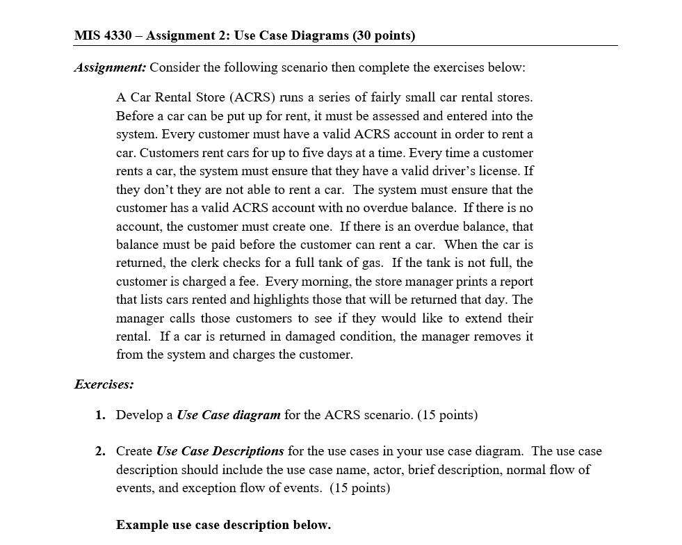 MIS 4330- Assignment 2: Use Case Diagrams (30 Poin ...