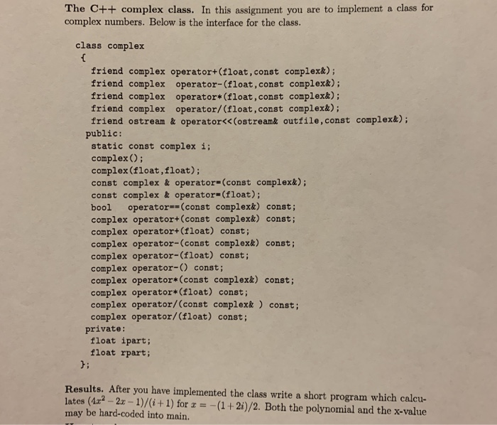 Solved The C Complex Class In This Assignment You Are To Chegg Com