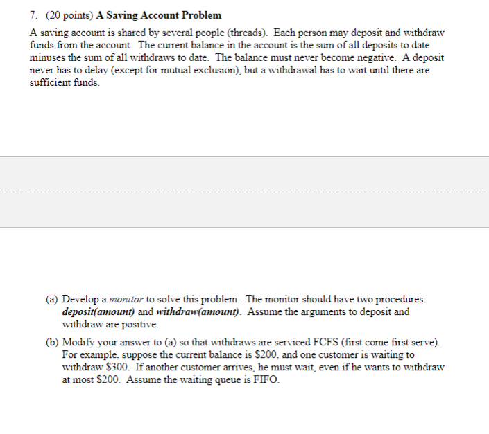 Solved 7 20 Points A Saving Account Problem A Saving A - 