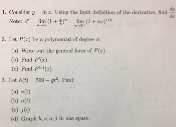 Solved Consider Y Ln X Using The Limit Definition Of T Chegg Com