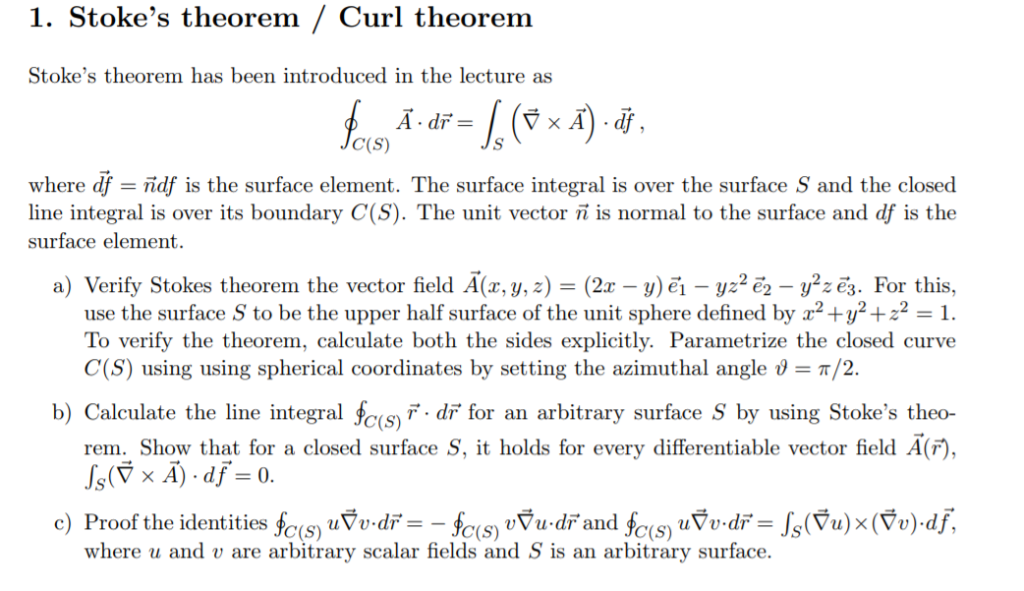 1 Stoke S Theorem Curl Theorem Stoke S Theorem H Chegg Com