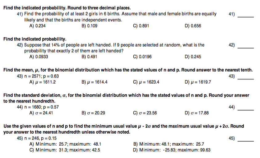 Find The Indicated Probability Round To Three Chegg 