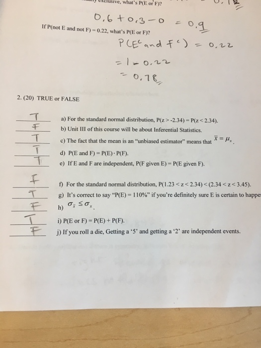 Solved If P Not E And Not F 0 22 What S P E Or F Chegg Com