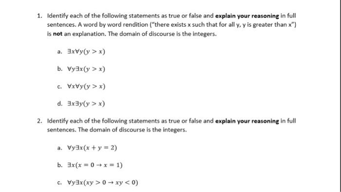 Solved Identify Each Of The Following Statements As True Chegg Com