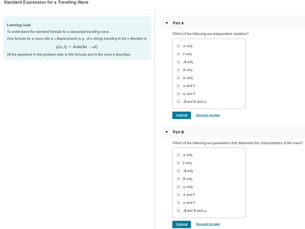 Solved Standard Expression For A Traveling Wave Part A Le Chegg Com