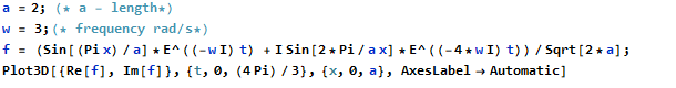 a -length) a 2; ( w35 ( frequency rad/s+) rad/St Plot3D[ { Re [f], Im [f]), {t, θ, (4 Pi) / 3), {Xyo, a), AxesLabel-Automatic]
