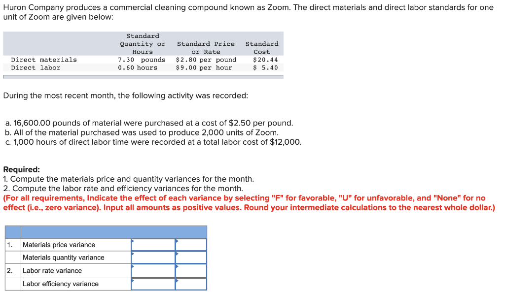 Solved Huron Company produces a commercial cleaning compound 