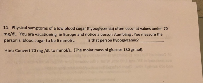 Solved 11 Physical Symptoms Of A Low Blood Sugar Chegg Com