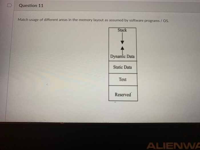 D | Question 11 Match usage of different areas in the memory layout as assumed by software programs /OS. Stack ic Data Static