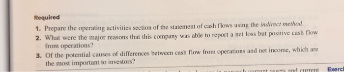 Required 1. Prepare the operating activities section of the statement of cash flows using the indirect method. 2. What were t