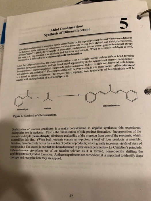 synthesis of dibenzalacetone by aldol condensation