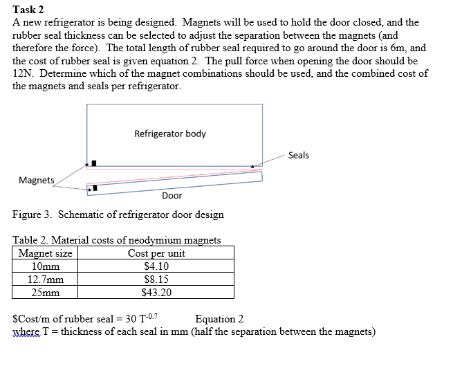 Task 2 A New Refrigerator Is Being Designed Magne Chegg Com