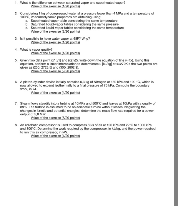 Solved 1 What Is The Difference Between Saturated Vapor Chegg Com