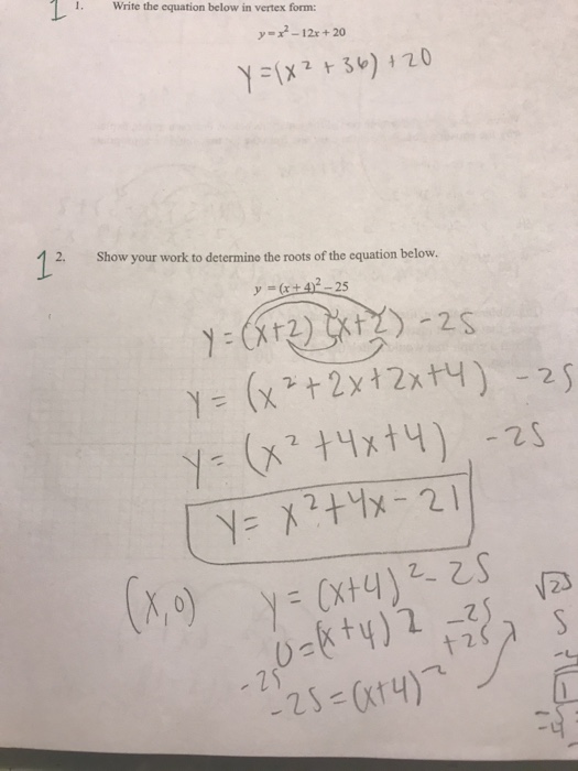 Solved I Write The Equation Below In Vertex Form Y 12x Chegg Com