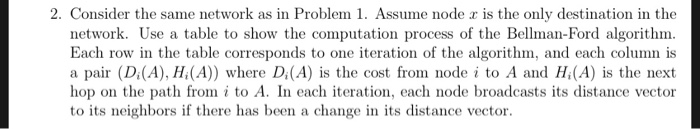 2. Consider the same network as in Problem 1. Assume node r is the only destination in the network. Use a table to show the c