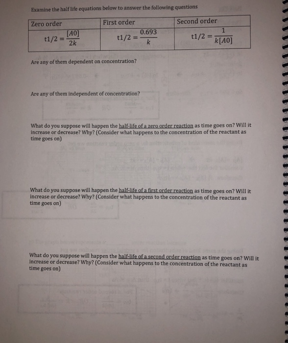 Examine The Half Life Equations Below To Answer The Chegg Com