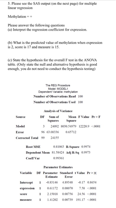 Solved 5 Please See The Sas Output On The Next Page Fo Chegg Com