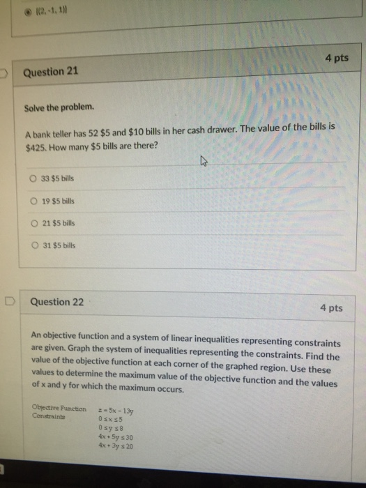 Solved 4 Pts Question 21 Solve The Problem A Bank Teller