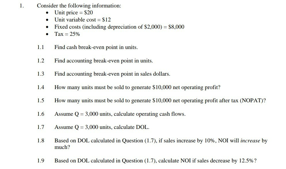 solved 1 consider the following information unit price how to find the unit price