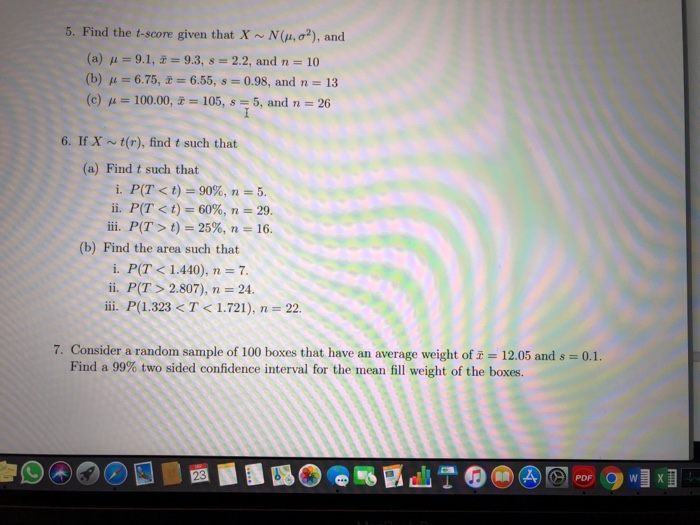 Solved 5 Find The T Score Given That X N M S2 And Chegg Com