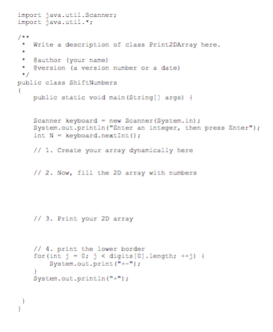 mport java.util.Scanner import java.util Write a description of class Pint2DAray here. author lyour name) Eversion (a version