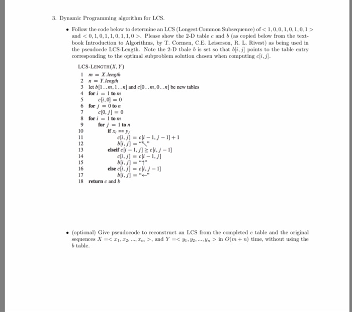 Solved 3 Dynamic Programming Algorithm Lcs Follow Code Determine Lcs Longest Common Subsequence Q