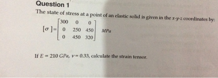 Solved Question 1 The State Of Stress At A Point Of An El Chegg Com