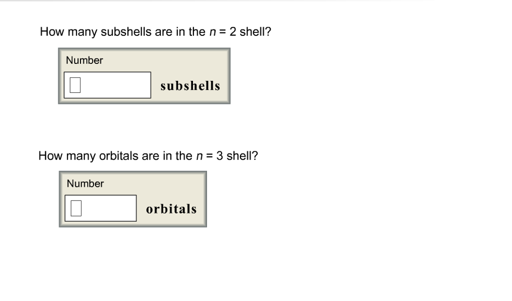 Solved How many subshells are in the n 2 shell? Number | Chegg.com