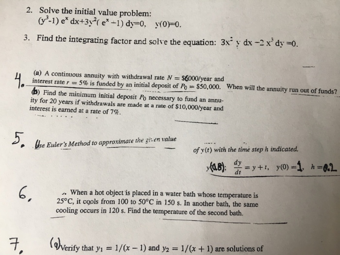 Solved Solve The Initial Value Problem Y 3 1 E X Dx Chegg Com