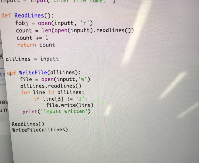 Solved Python Code...Please Help! My Readlines() Function Is | Chegg.Com