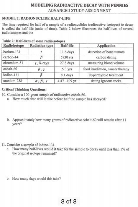 Solved MODELING RADIOACTIVE DECAY WITH PENNIES ADVANCED | Chegg.com