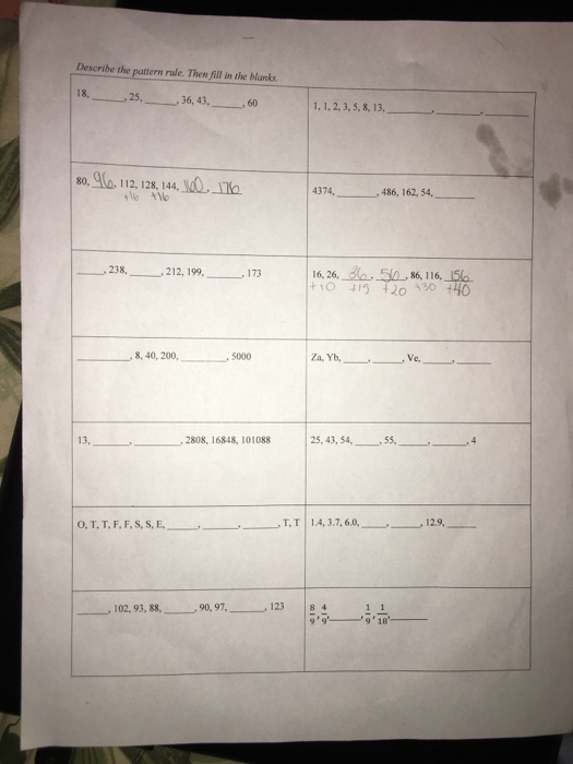 Solved Describe The Pattern Rule Then Fill In The Blanks Chegg Com