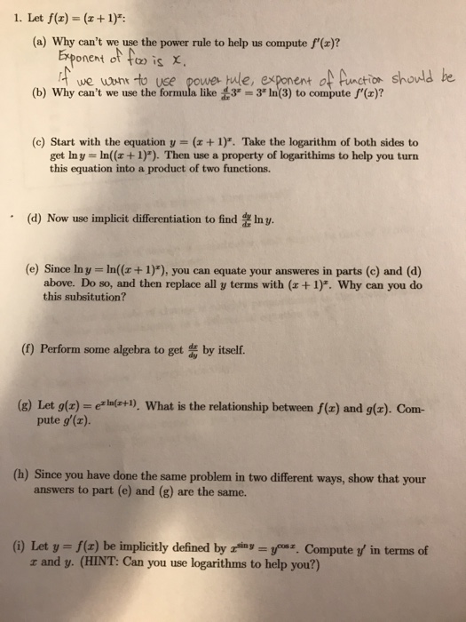 Solved 1 Let F X A Why Can T We Use The Power Rule To Chegg Com