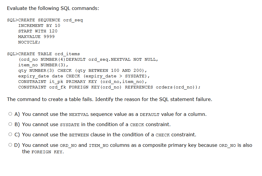 fitting promising Burma Solved Evaluate the following SQL commands: SQL CREATE | Chegg.com
