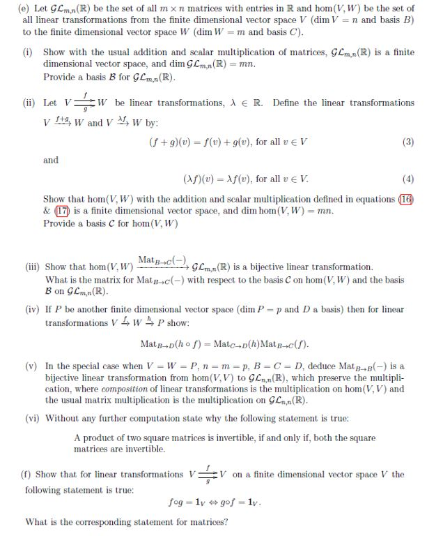 Solved E Let Glm N R Be The Set Of All M N Matrices Chegg Com