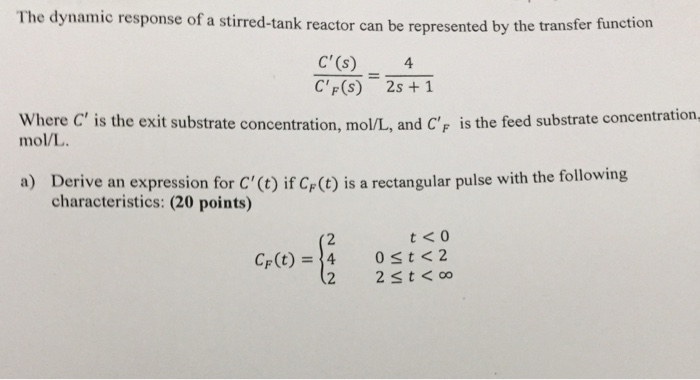 Solved The Dynamic Response Of A Stirred Tank Reactor Can Chegg Com