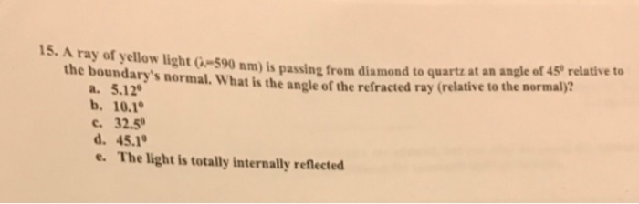 Solved A Ray Of Yellow Light Lambda 590 Nm Is Passing Chegg Com