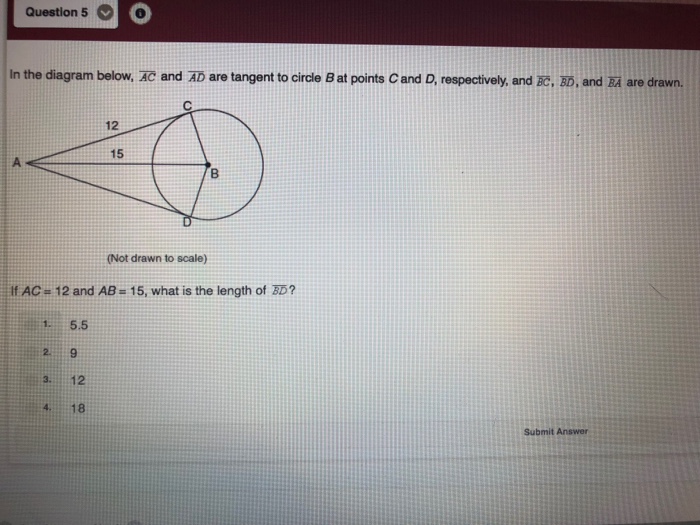 Solved Question 5 O In The Diagram Below Ac And Ad Are T Chegg Com