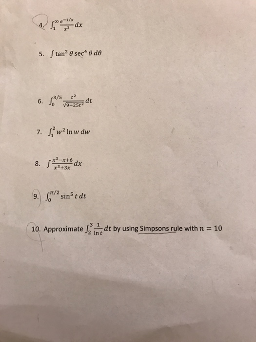 Solved Integral Infinity 1 E 1 X X 2 Dx Integral Tan 2 T Chegg Com