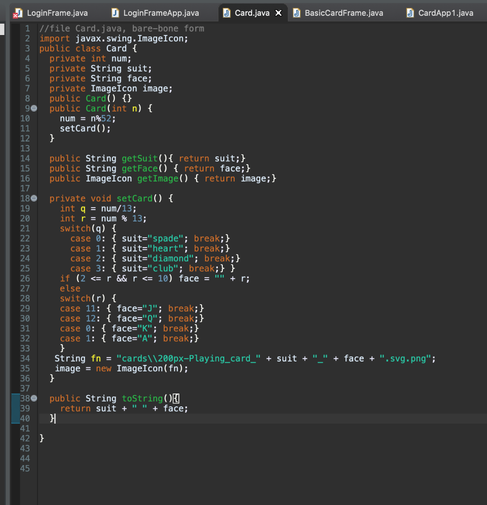 Solved Loginframejava D Loginframeappjava O Cardjava Basiccardframejava X O Cardapp1java 1 V Card Q