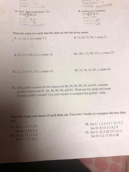 Name Measures Of Central Tendency And Dispersion Find Chegg 