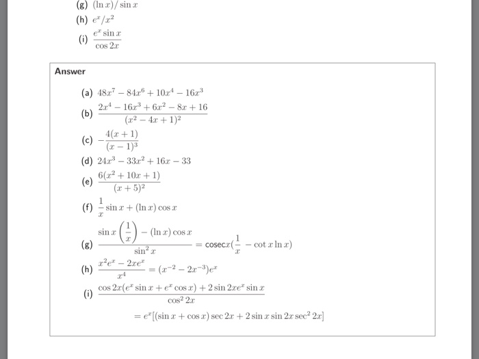 Solved G Ln X Sin X H E X X 2 I E X Sin X Cos 2x Chegg Com