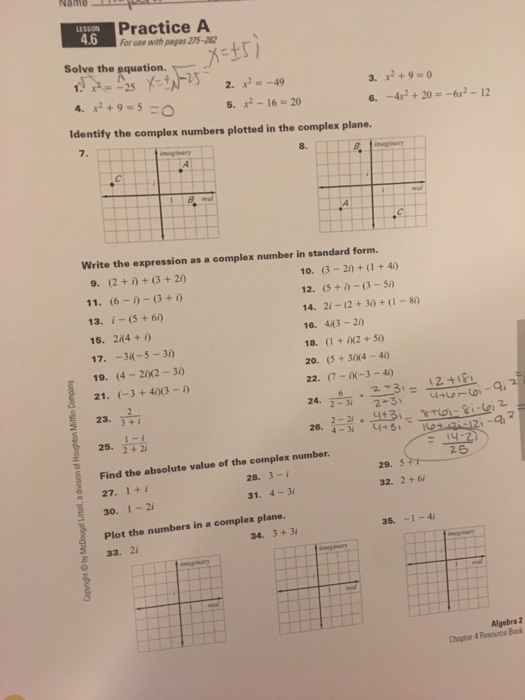 Solved Name Lesson 4 6 Practice A For Use With Pages 275 282 Chegg Com