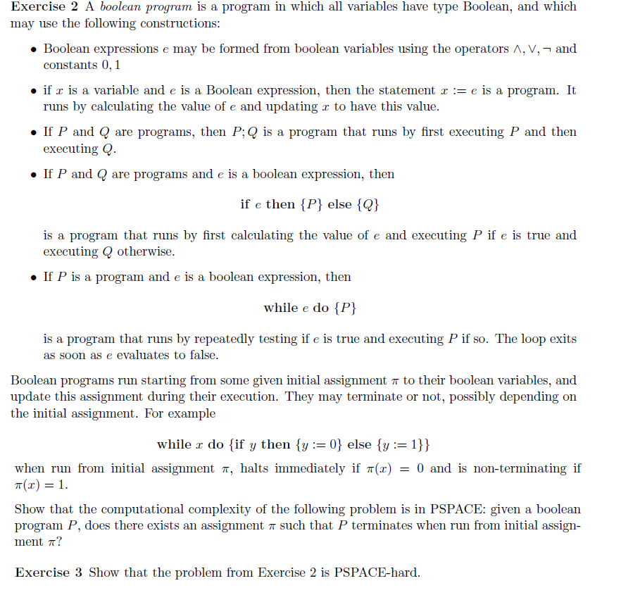 Solved Exercise 2 Boolean Program Program Variables Type Boolean May Use Following Constructions Q